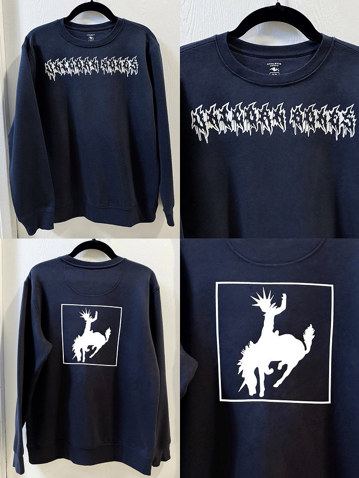 “UNICORN BONES” Outlined Metal Font, Navy Crewneck Sweatshirt product image (1)