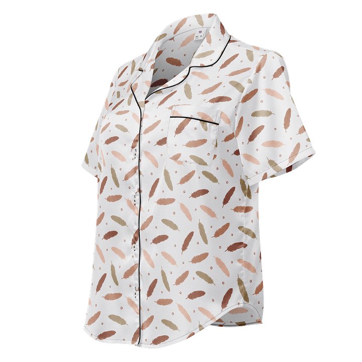 Mocha Mousse Feathers Ladies Short Sleeve Pajama Top product image (1)