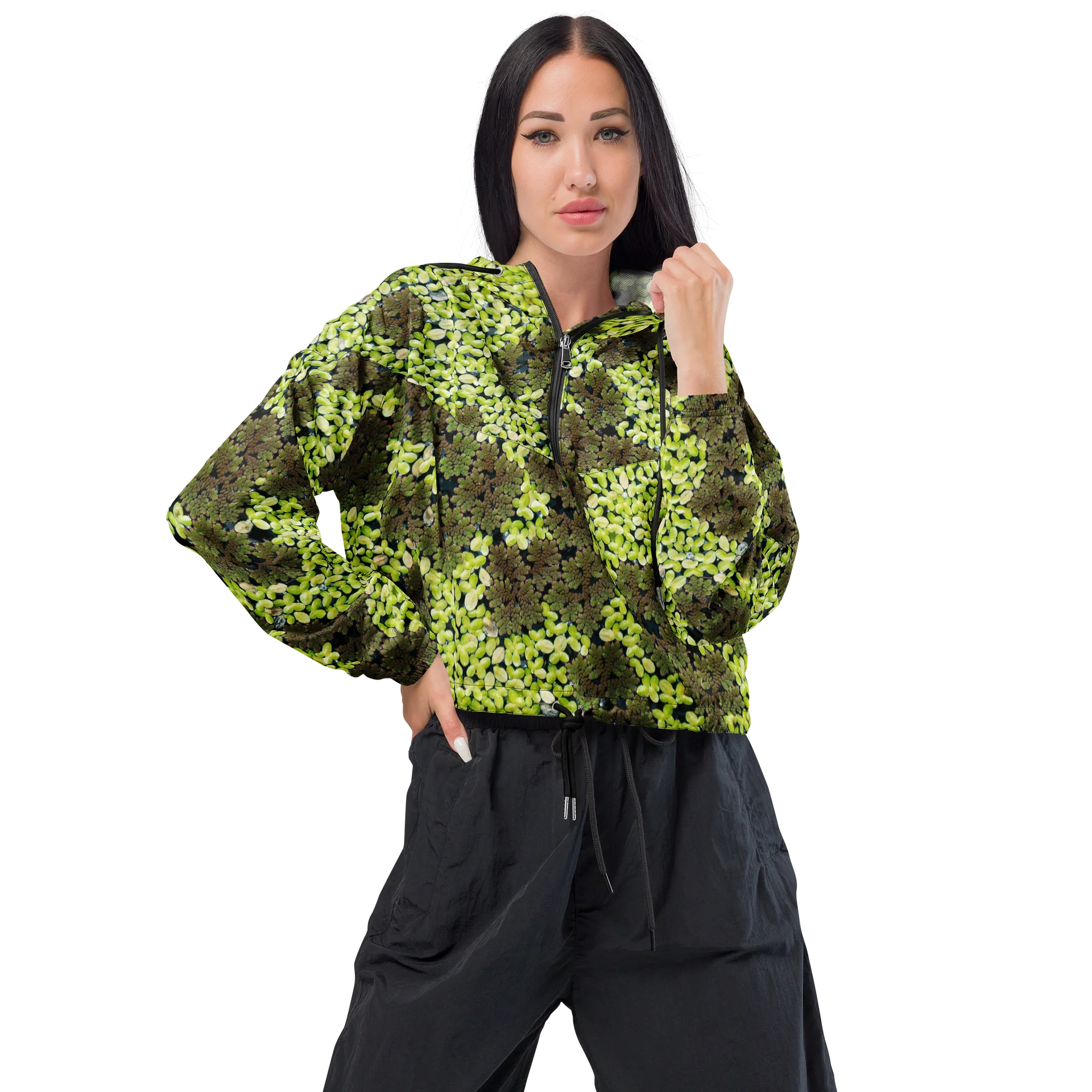Verdant Life Women's All-Over Print Lush Foliage Cropped Windbreaker product image (1)