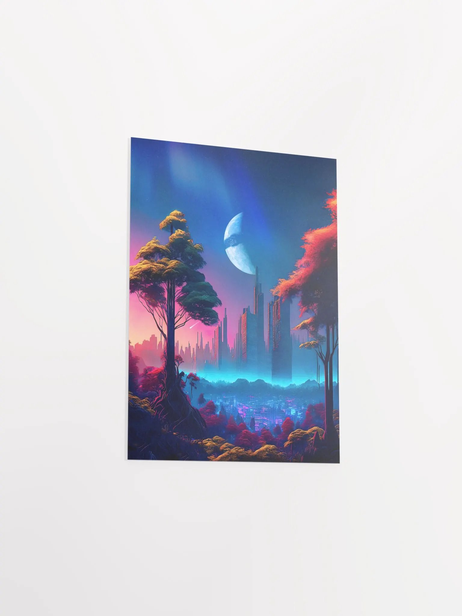 Neon cyberpunk city in a forest (Star Wars/Blade Runner style) — surreal space collage art, futuristic sci-fi collage product image (8)