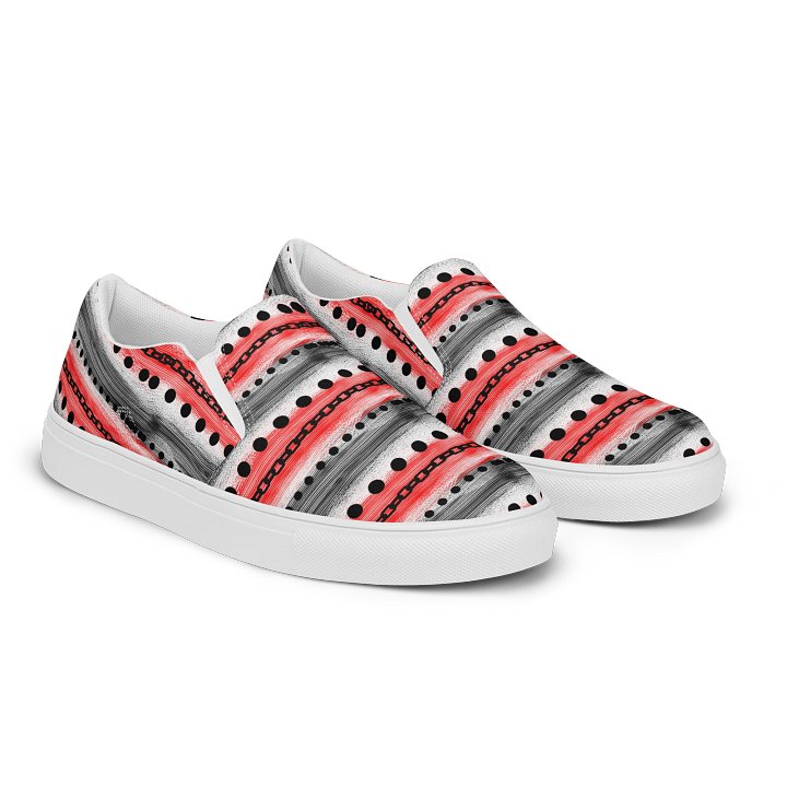 Geometric Red & White Slip-On Canvas Shoes product image (2)