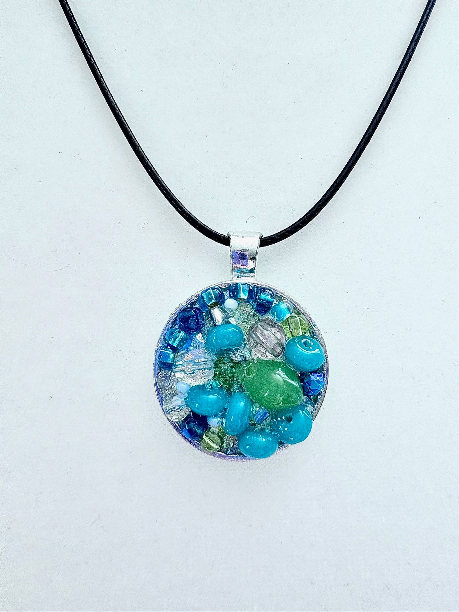 MFD-00006 | Ocean Dreamscape Pendant Necklace | Handmade Gradient Bead Art | Coastal Charm Jewelry by Monique Faella Designs™ product image (1)