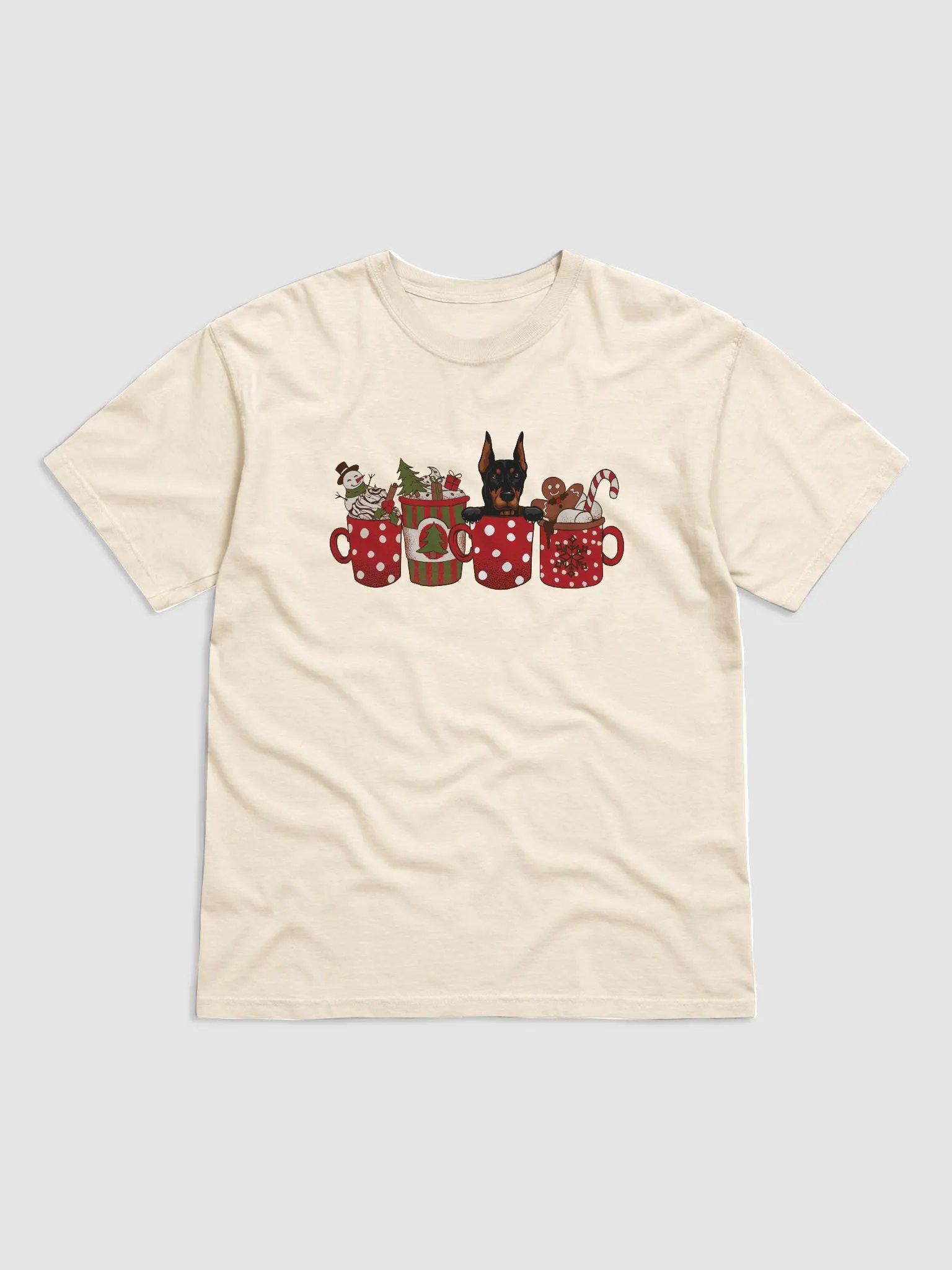 Cute Doberman(Cropped Ears) in a Christmas Cup T-Shirt | Funny Christmas Pup in a Cup product image (14)