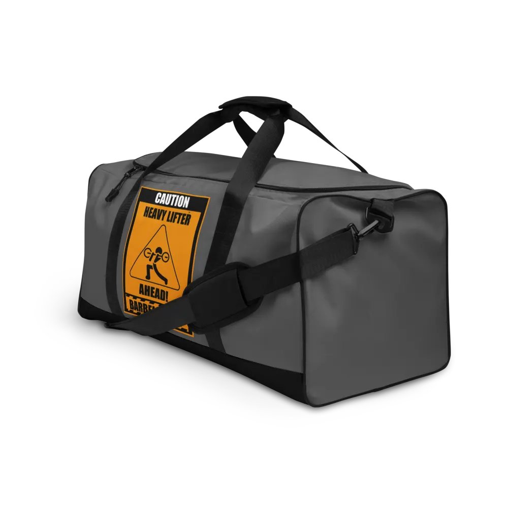 Caution Heavy Lifter Ahead-Barbell Zone Duffle Bag (Dark Gray and Black) product image (3)