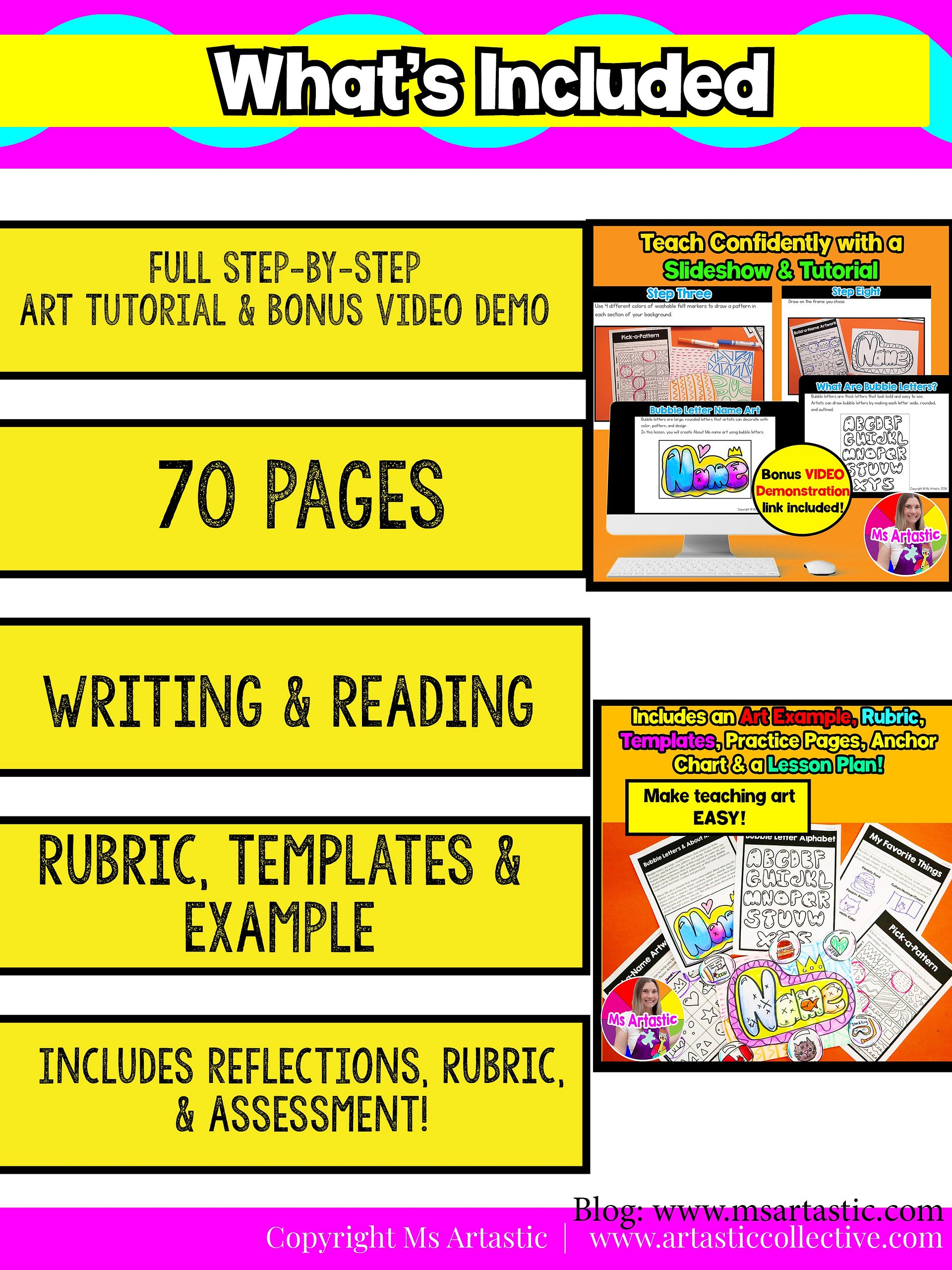 3rd Grade About Me Bubble Letter Name Art Lesson Grade 3 Back to School Art product image (6)