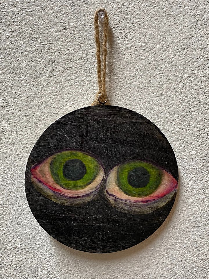 "Eyes" Acrylic Painting on Wood, 6" Diameter. product image (1)