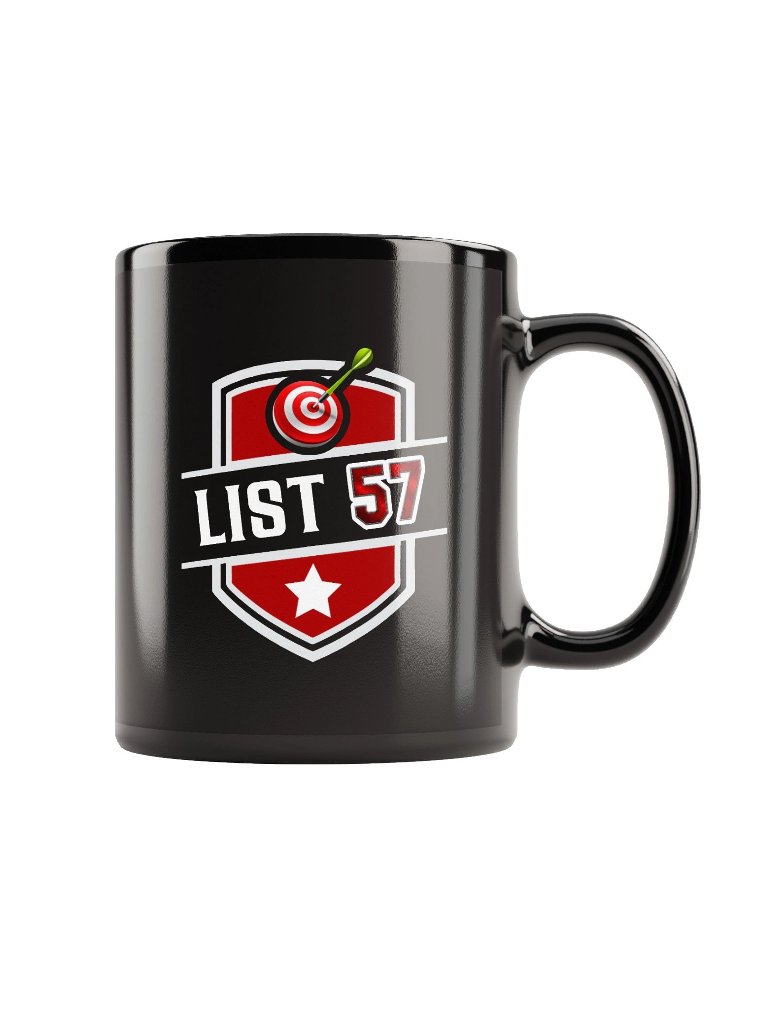 List 57 Black Mug Shield Target Design Sports Number Graphic Printed Ceramic Coffee Cup Unisex Drinkware Bold Red Retro Style Kitchen Use product image (1)