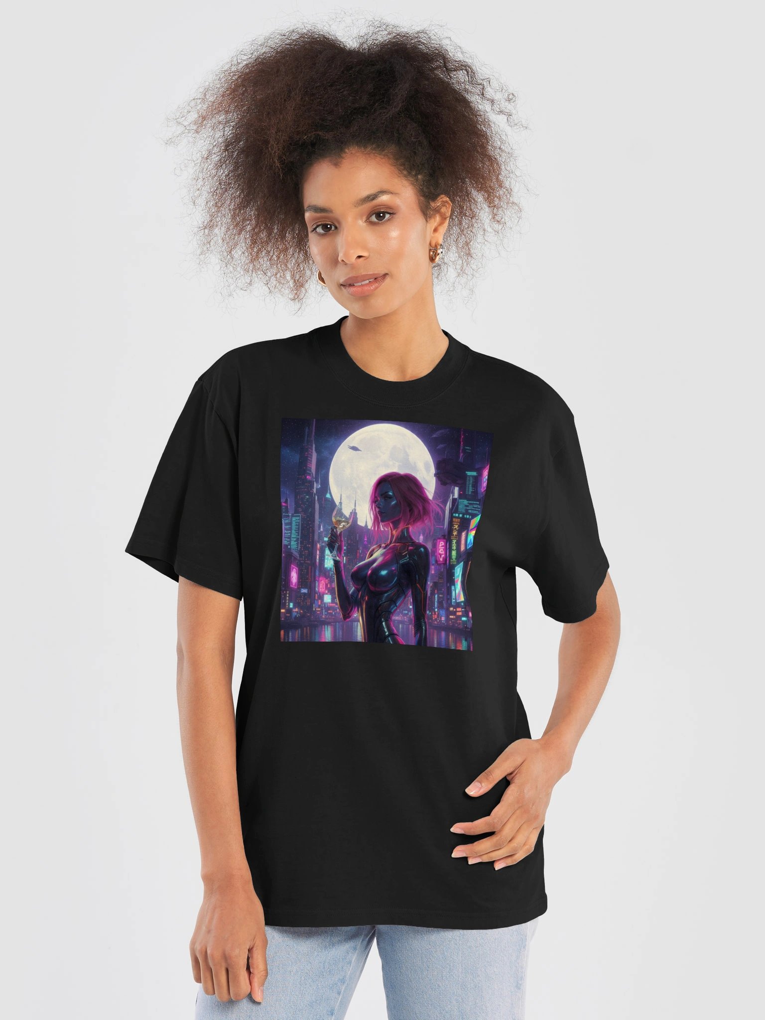 Neon Night Queen | Cyberpunk Futuristic Portrait | Pink Purple City Art product image (5)