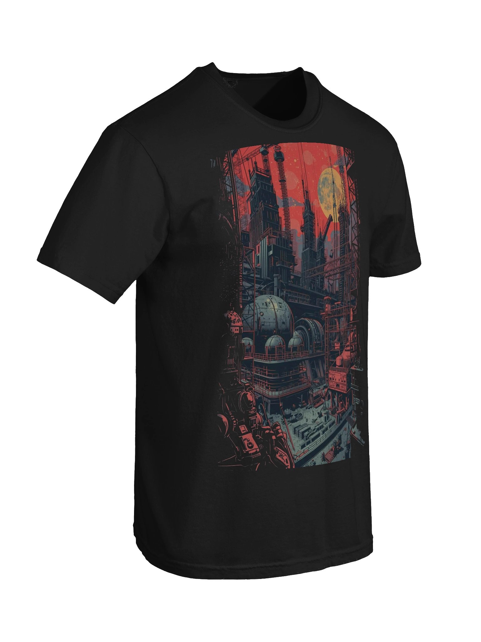 Retro Sci‑Fi Industrial Cityscape Heavyweight T-Shirt product image (4)