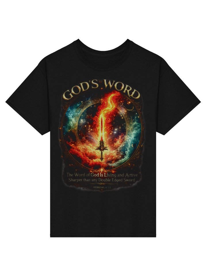 Christian Flaming Sword Shirt - Hebrews 4:12 "Living & Active" Bible Verse Tee Apparel product image (1)