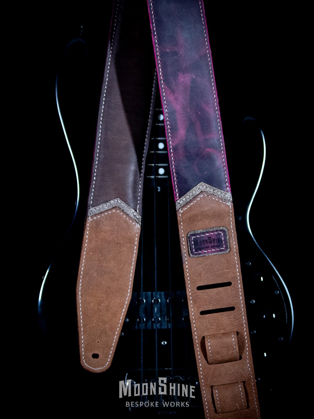 Raspberry Oil Tan Chevron Padded Guitar Strap product image (3)