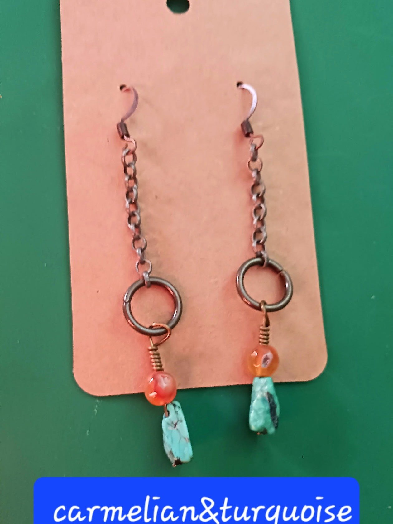 Carnelian & Turquoise Earrings - Handmade Gemstone Drops product image (2)