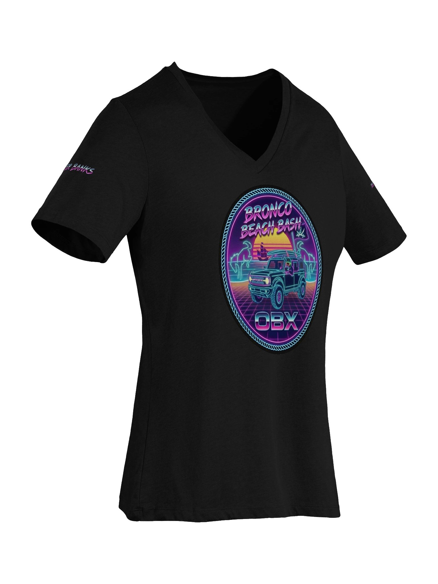 2026 Bronco Beach Bash OBX / Destination Bigfoot Bronco Collab V-Neck Bella+Canvas Supersoft T-Shirt (Multiple Colors Available) product image (8)