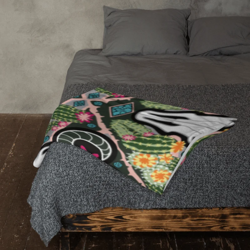 Western Americana Cacti Cow | Desert-Chic Throw Blanket in Soft Fleece product image (10)