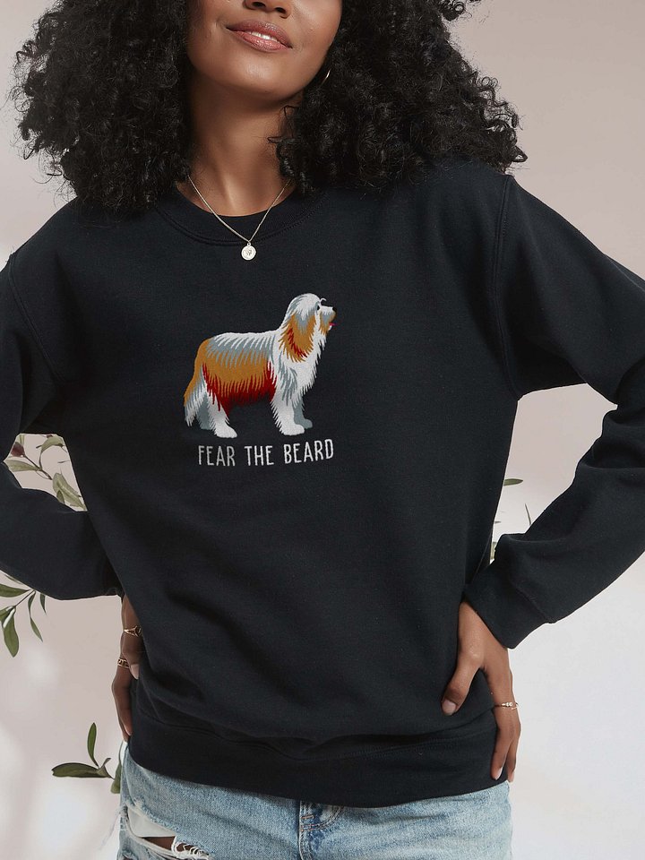 Fear the Beard Sweatshirt (Embroidered) of a Bearded Collie(Tan & White) product image (2)