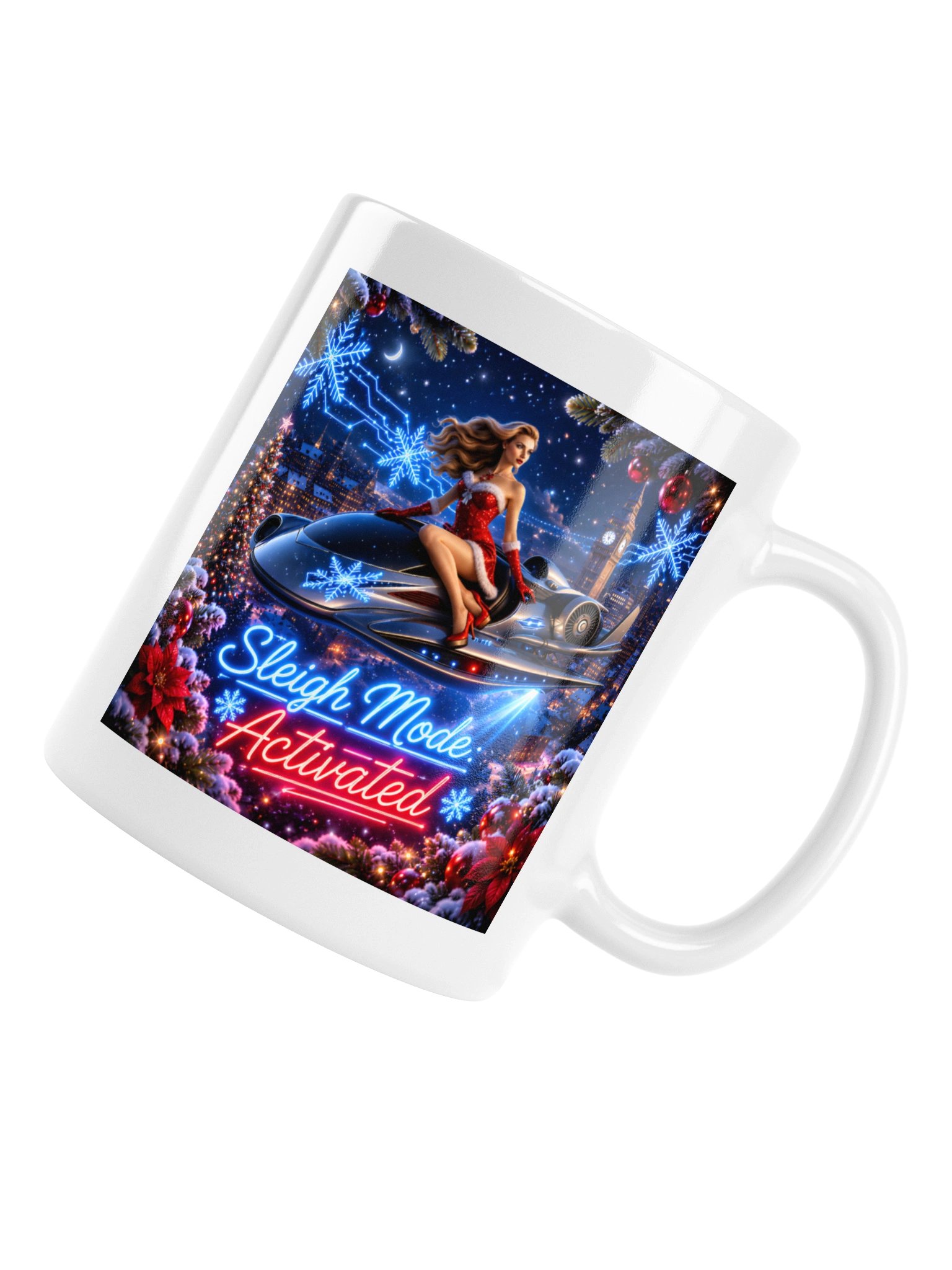 Sleigh Mode Activated Cyber Christmas Mug - Futuristic Holiday Coffee Cup product image (4)