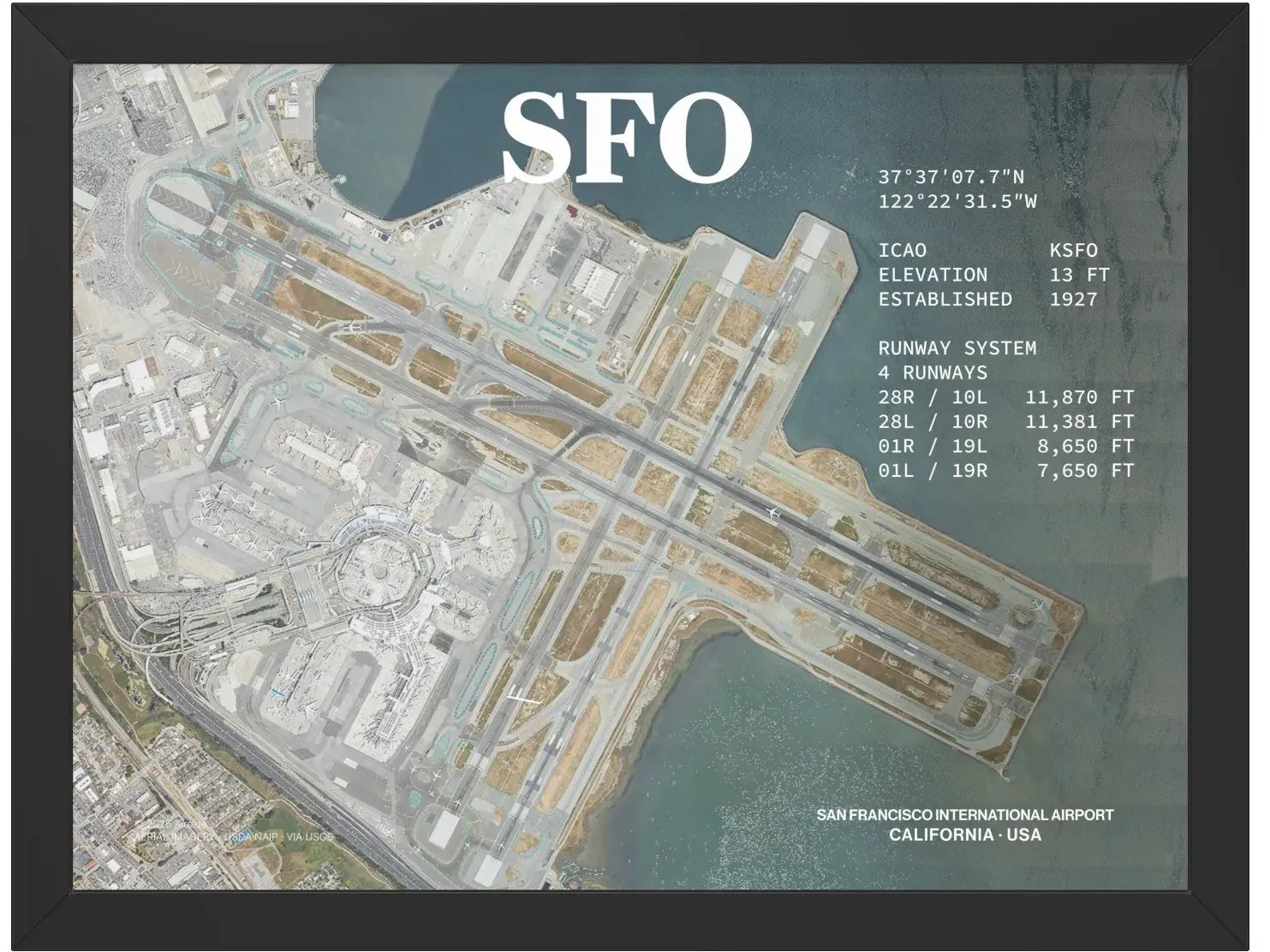 SFO - San Francisco International Airport Framed Aerial Print product image (5)