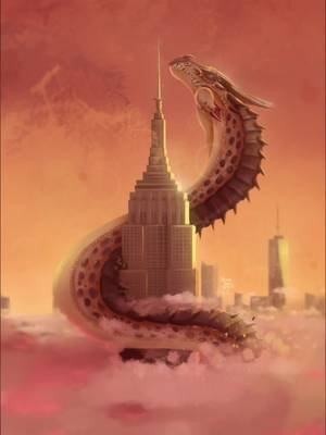 Day 5 of Smaugust 2026 with Long!  I wasn't sure how to go about this, and all my ideas I came up with would've taken way too long so after browsing pintrest I came across a picture of the empire state building and thought itll be cool to have the dragon wrap around it.  Again I used dracochats prompt list  #dracosmaugust #smaugust #dragon #art #empirestatebuilding 