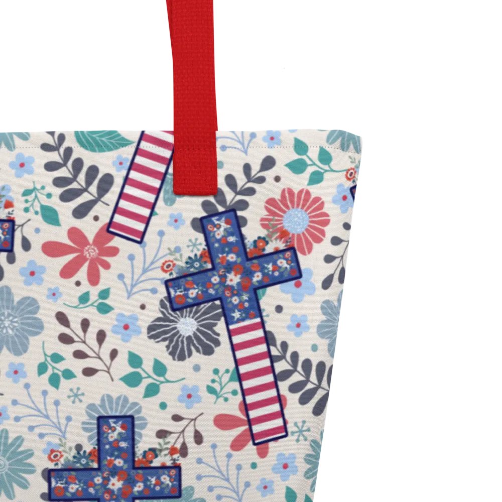 Floral Patriotic Cross Patterned Tote Bag product image (10)