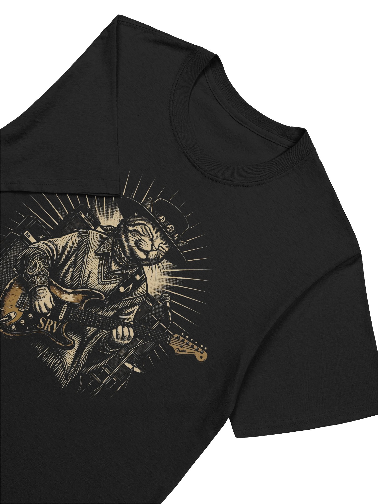 Stevie Ray Vaughan Cat Guitar T-shirt | Funny Rock Music Guitar Tee product image (5)
