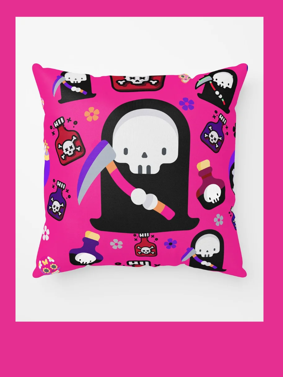 Pink Grim Reaper All-Over Print Pillow product image (3)