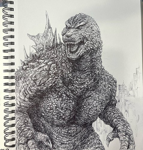 Trying a ball-point pen drawing … takes a little patience! Slow going. Not sure if it’s done or not. #godzilla #godzillamunus...