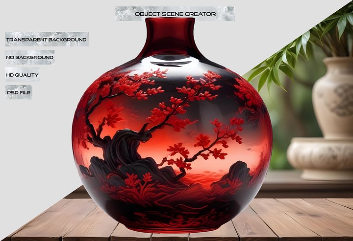 Chinese Art Glass Vase – Fiery Blossom Elegance PNG product image (2)