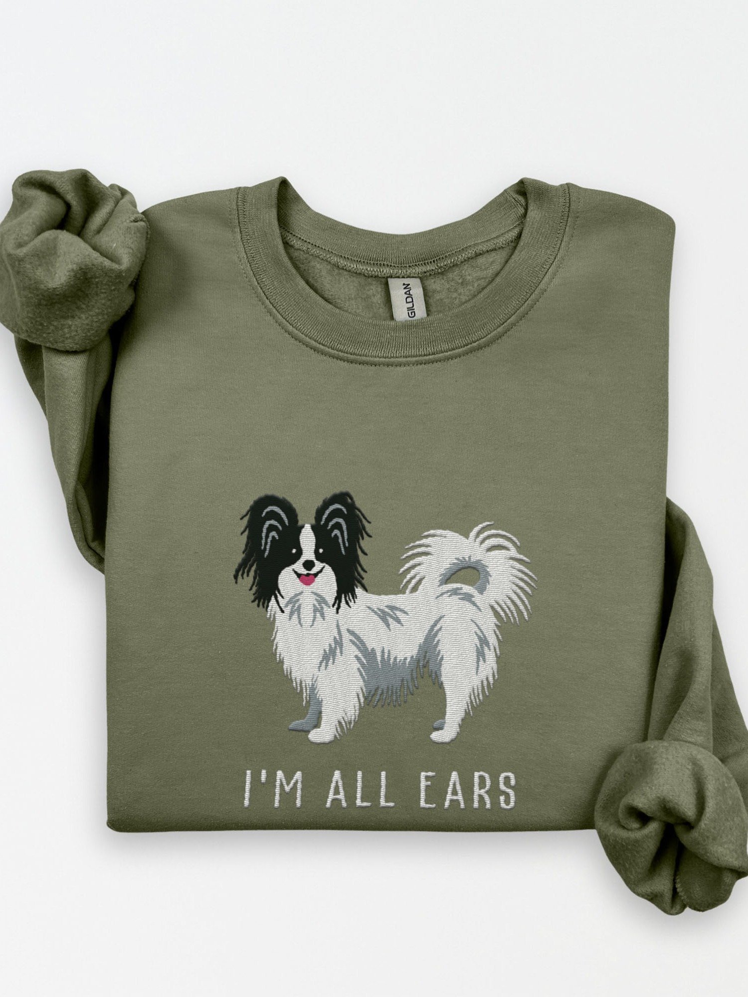 I'm All Ears Sweatshirt (Embroidered) of a Papillon(Black & White) product image (1)