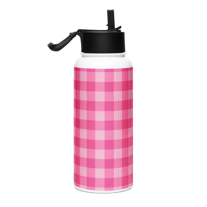 Bright Pink Checkered Plaid Water Bottle product image (1)