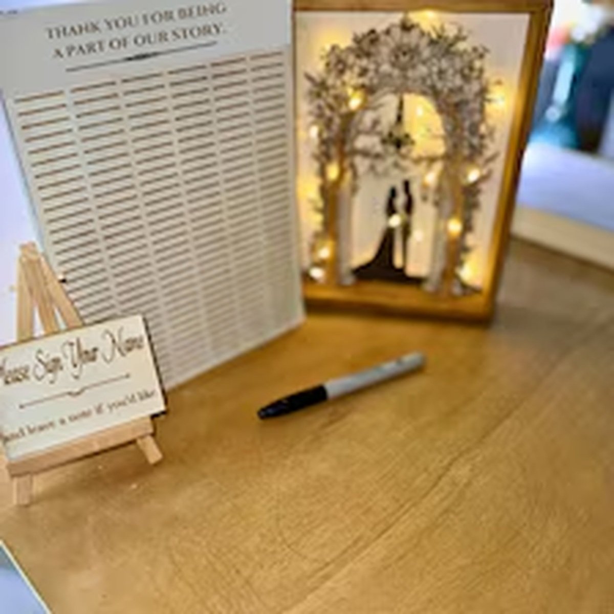 Personalized Wedding Guest Book Alternative, Unique Wooden Guestbook with Lights, Custom Keepsake product image (3)