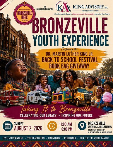 It’s the Bronzeville Youth Experience ‼️‼️

Sunday August 2nd, 2026

BACK 2 SCHOOL FESTIVAL 📚🚌🎒

BOOKBAG GIVEAWAY & Talent Sh...