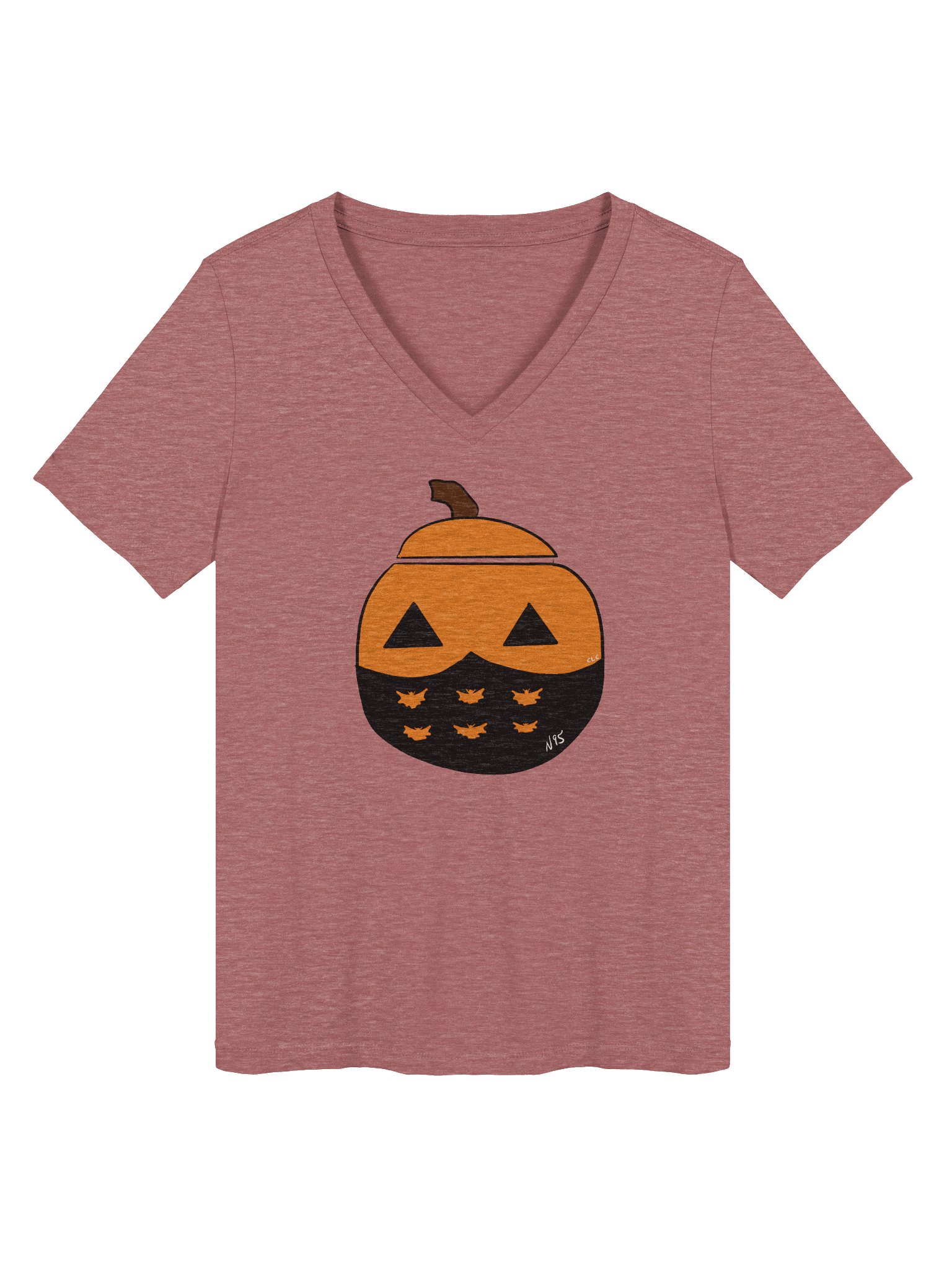 Mask-O-Lantern v-neck tee (black mask) product image (1)