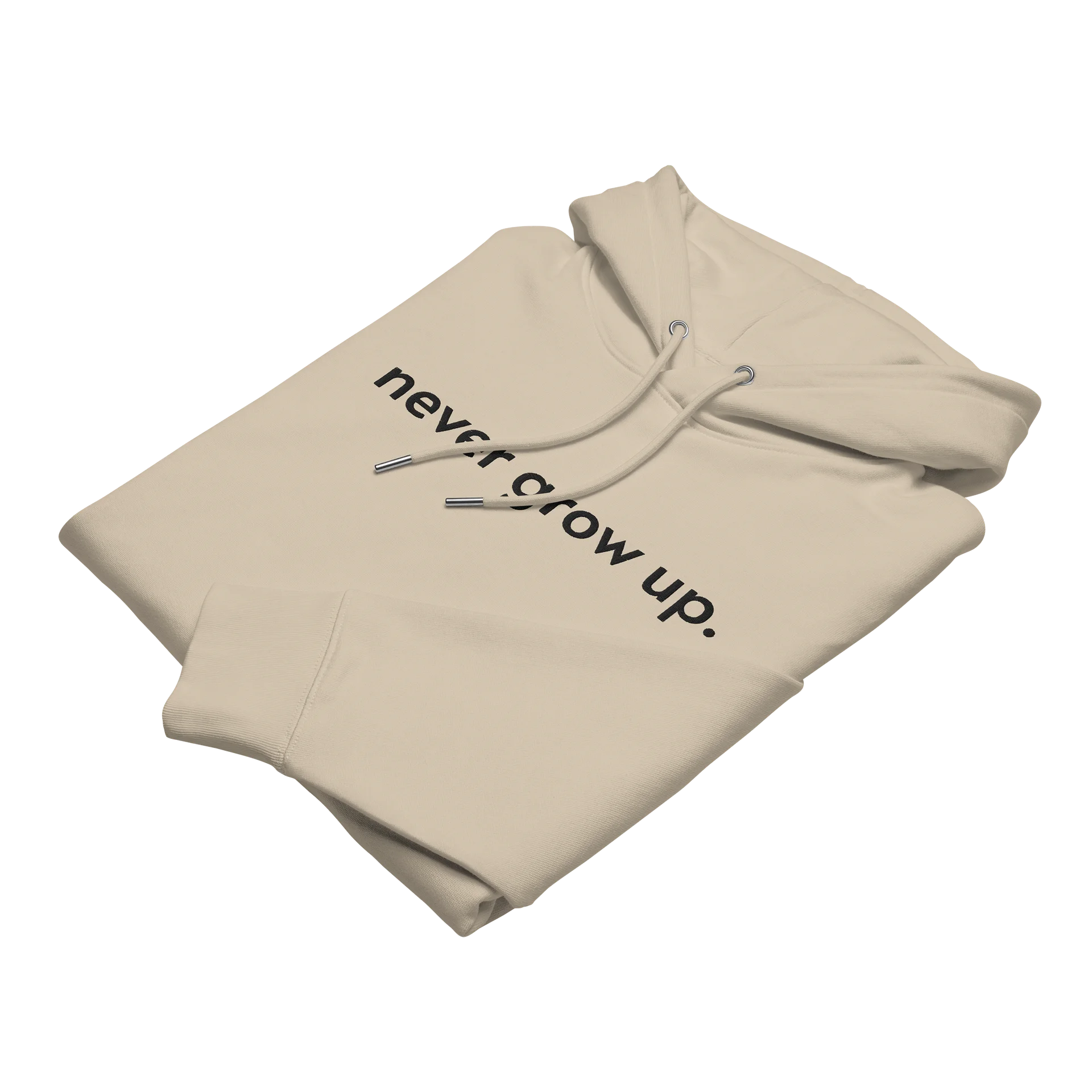 "never grow up." Embroidered Hoodie w/ black text - 100% Organic Cotton product image (7)