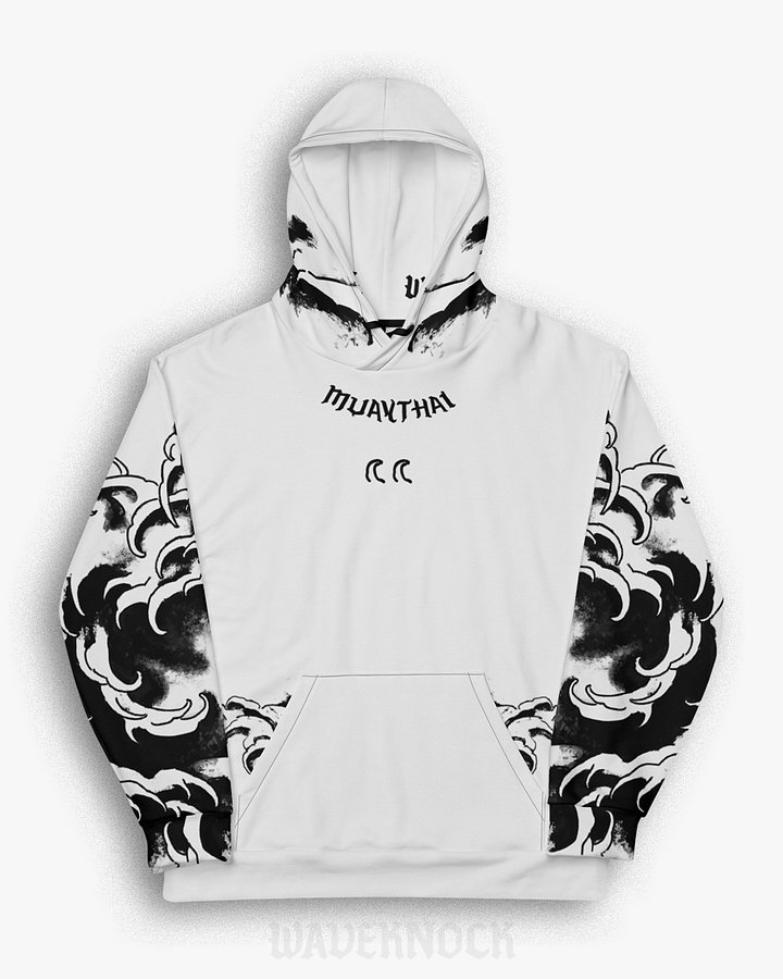 Muay Thai Waves | Light Grey Cotton Hoodie product image (2)