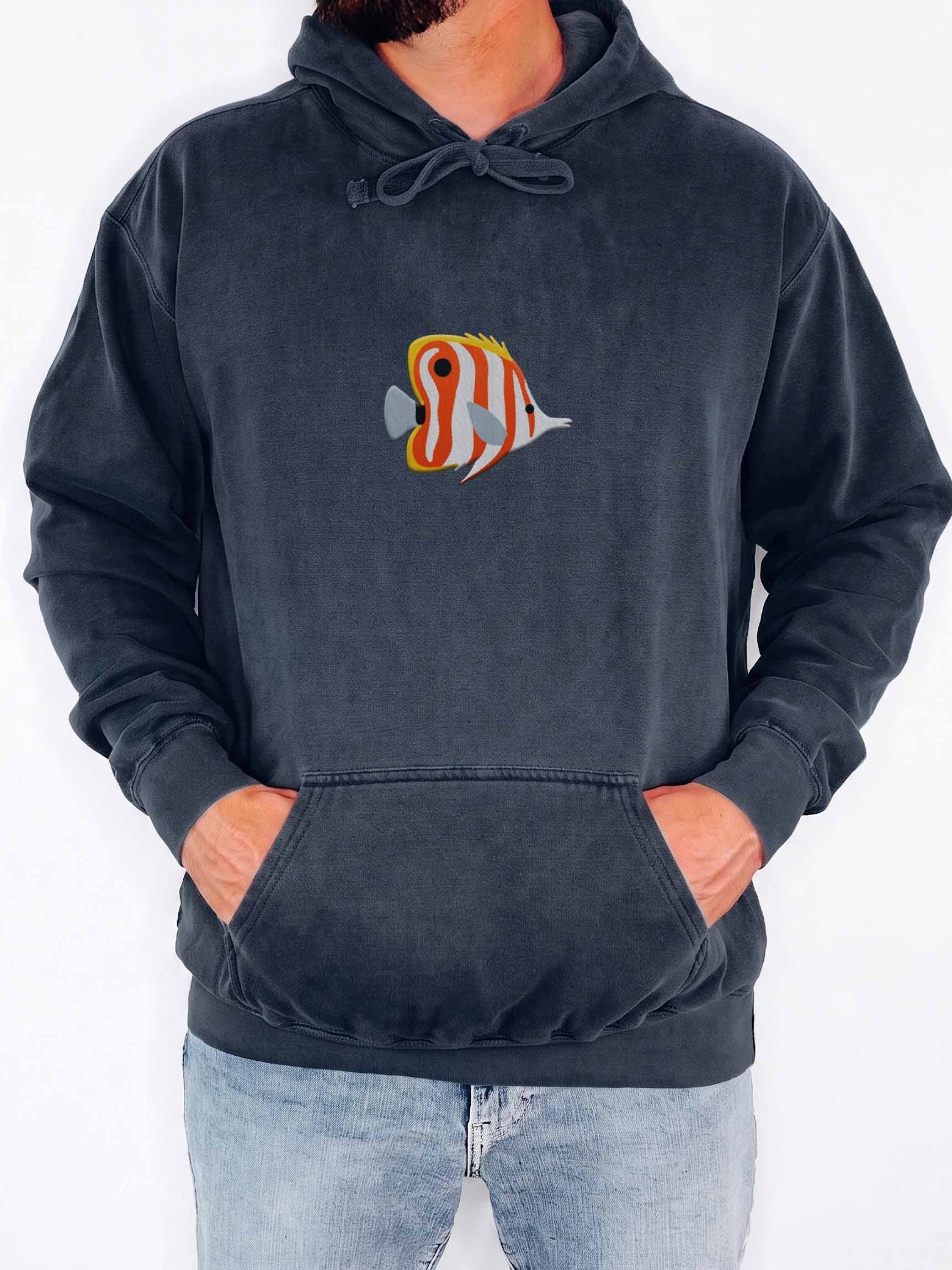 Copperband Butterflyfish Premium Hooded Sweatshirt (Embroidered) for Reef and Marine Aquarium Lovers product image (2)