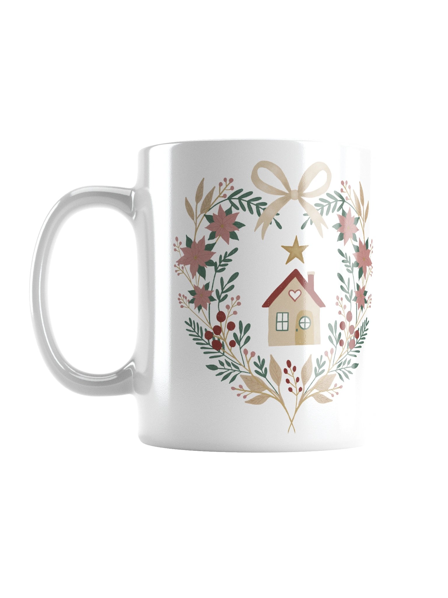 White glossy mug winter heart home. Cozy Christmas mug with handmade winter illustration product image (1)