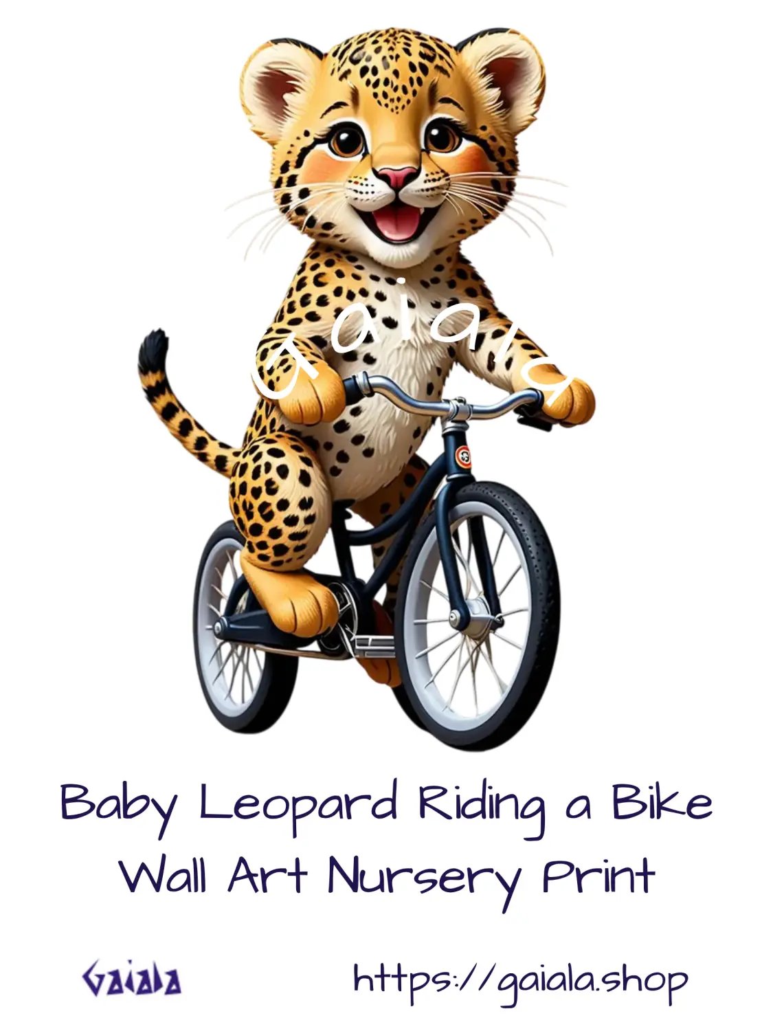 Baby Leopard Riding a Bike Kid Nursery Print Child Wall Art product image (1)