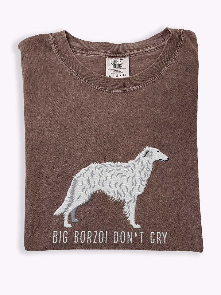 Big Borzoi Don't Cry T-Shirt(Embroidered) of a Borzoi(White) product image (1)