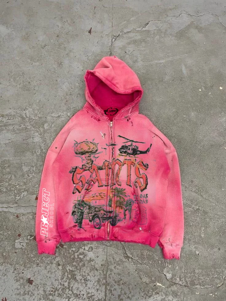 SAINTS DISTRESSED ZIP HOODIE product image (1)