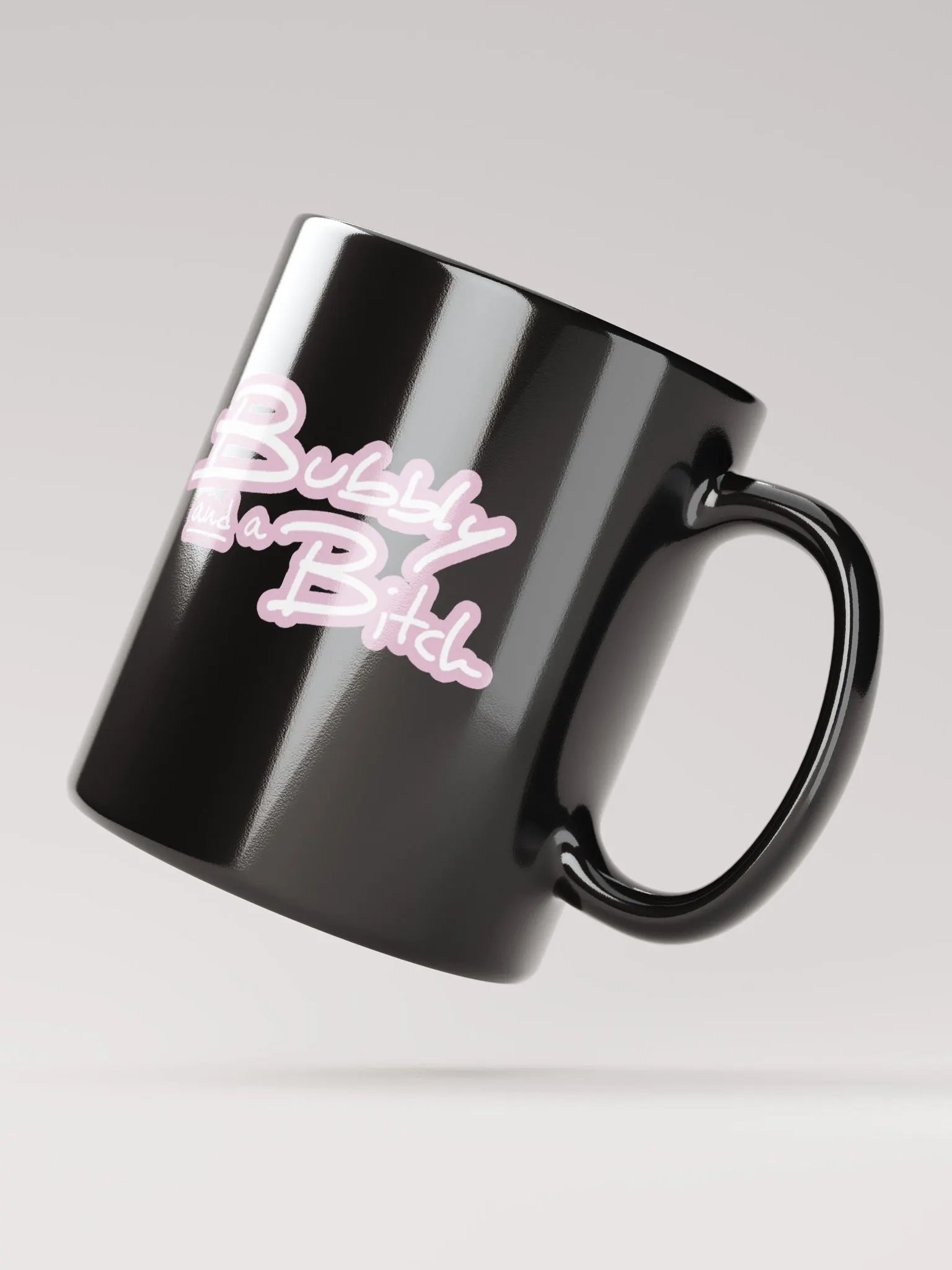 Bubbly and a B*tch (lined design, #E1B9CE) glossy black mug product image (9)