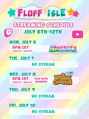 Next week’s schedule!
Playing Animal Crossing with @jpg240sx on Wednesday. And I have an event on Friday so no streams on Fri...