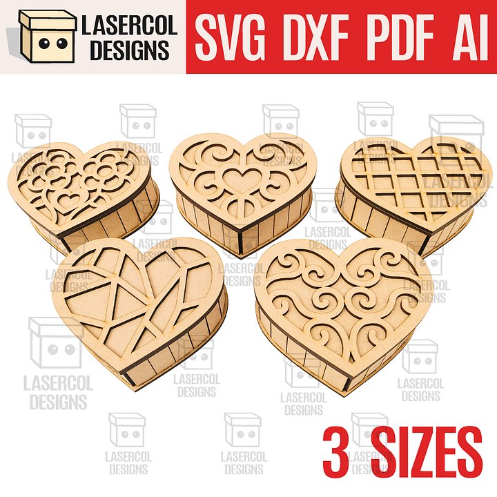 Heart Shaped Box Set 1 (5 Styles, 3 Sizes) - Laser Cut Files product image (1)