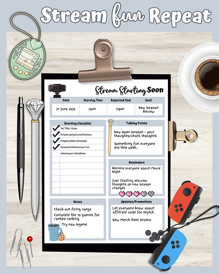 My Daily Stream Planner - Grey Edition | Digital Stream Starting Soon & Review Pages product image (2)
