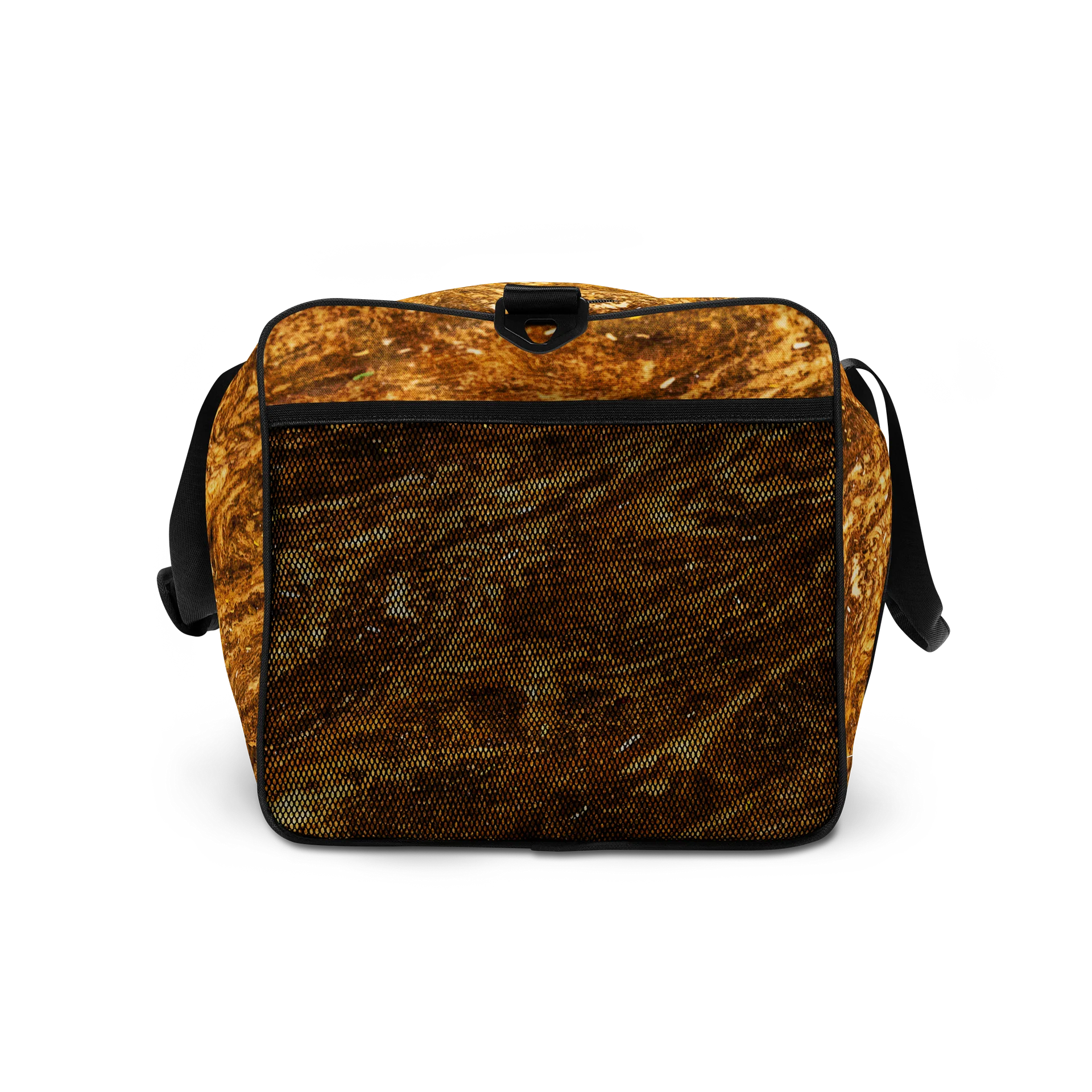 Golden Strata: Golden Amber Marble Duffle Bag | All-Over Print Travel Carry-On | Earthy Ochre Gym & Weekend Bag product image (7)