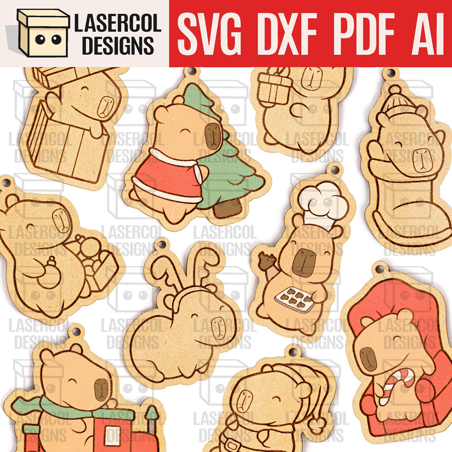 Christmas Ornaments - Laser Cut Files Capybara product image (1)
