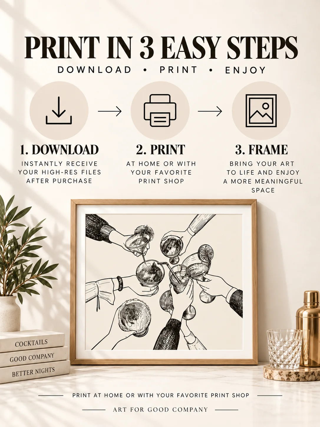 Cocktail Wall Art | Cheers Bar Cart Decor | Drinks Line Print | Kitchen Poster product image (6)