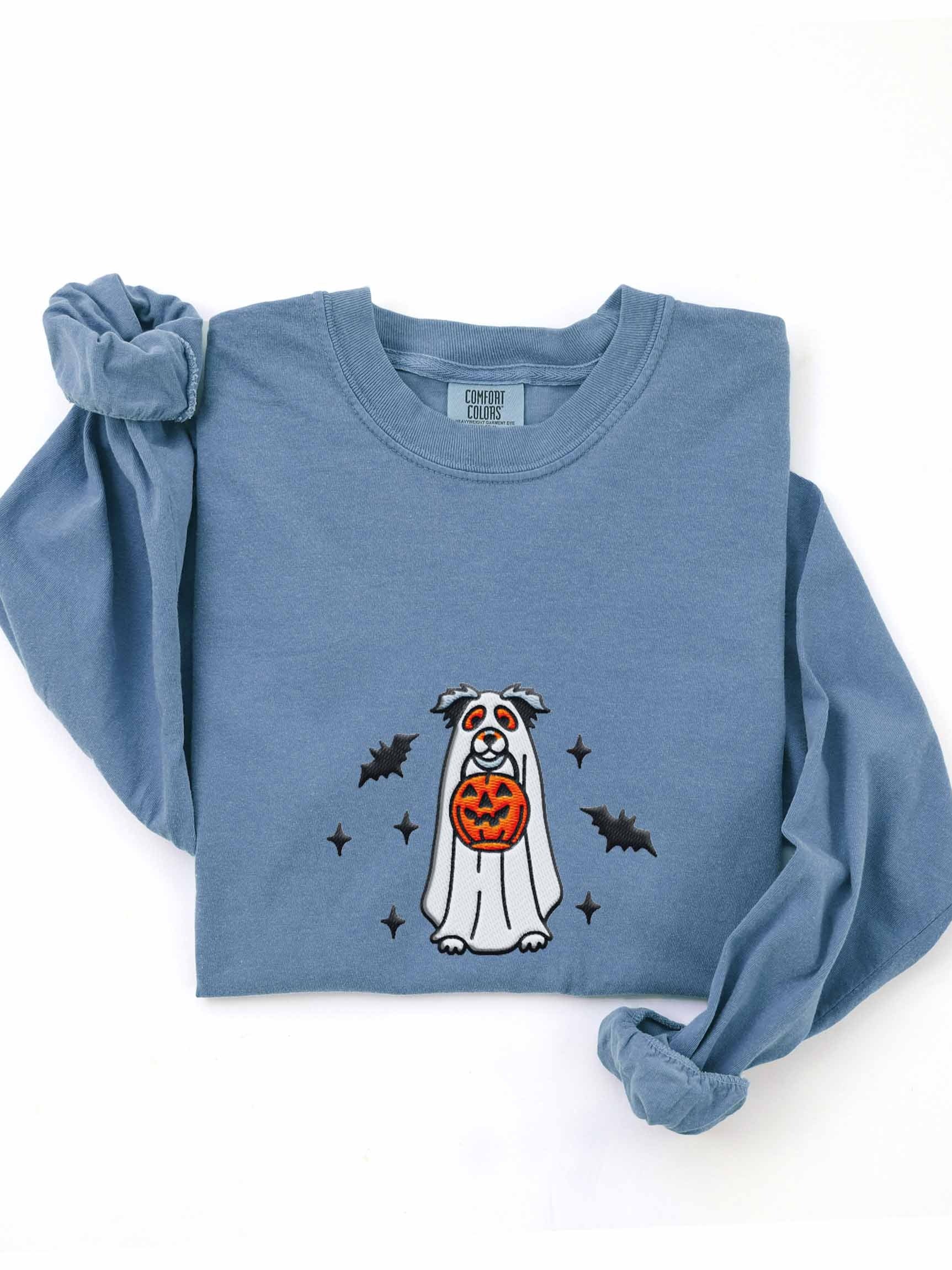 Halloween Australian Shepherd(Blue Merle) Embroidered Long-sleeved T-Shirt product image (1)