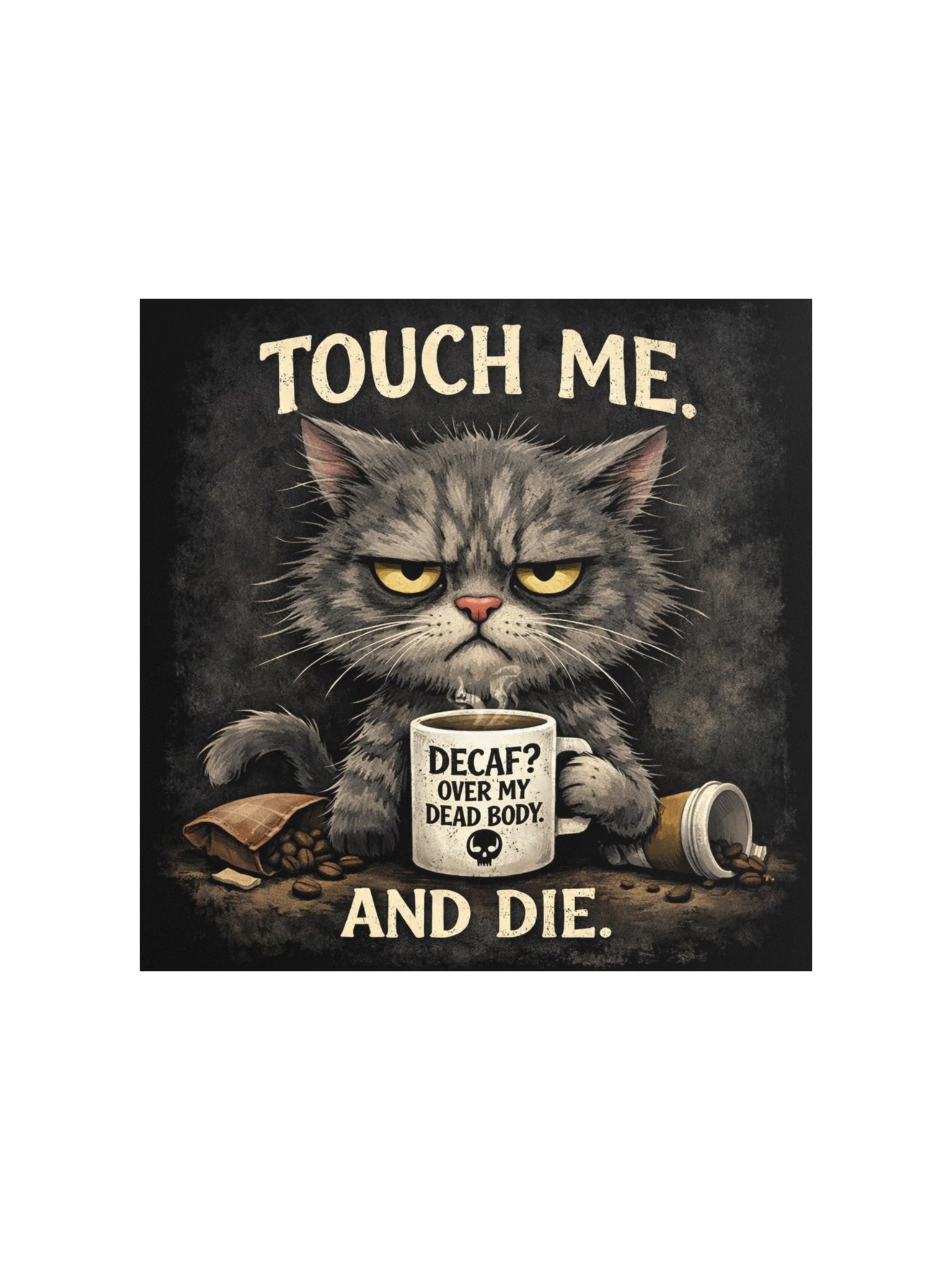 Touch Me. And Die. Funny Sarcastic Cat 10x10 Poster | Decaf Coffee Cat Art Print product image (1)