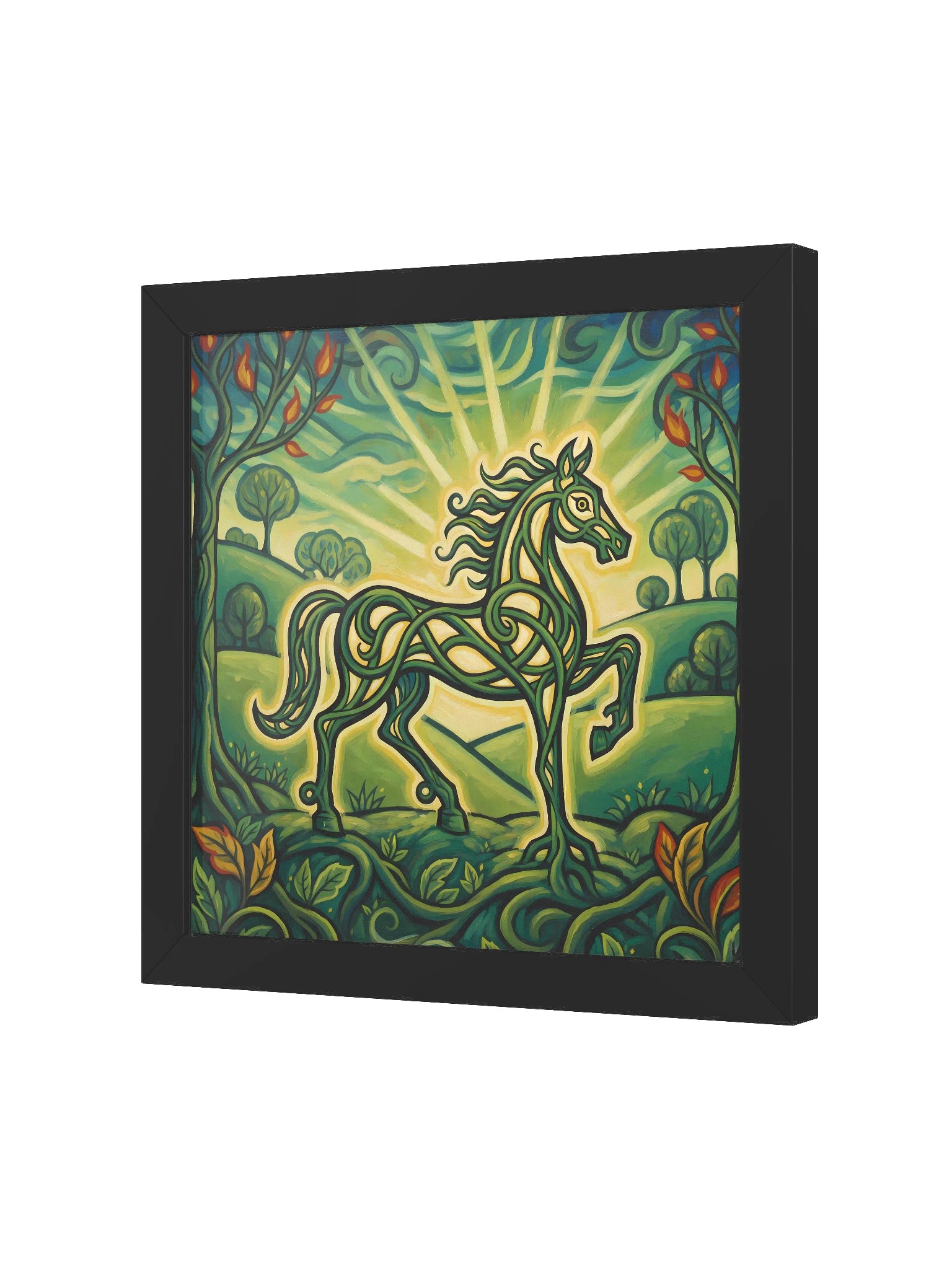 Lifted Hooves at Dawn - Vibrant Ayous Wood Framed Matte Poster product image (2)