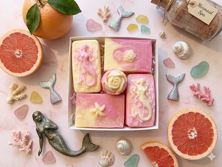 Pink Grapefruit Mermaid Box Set — Citrus Siren Handmade Bar Soap (4-Pack) product image (1)